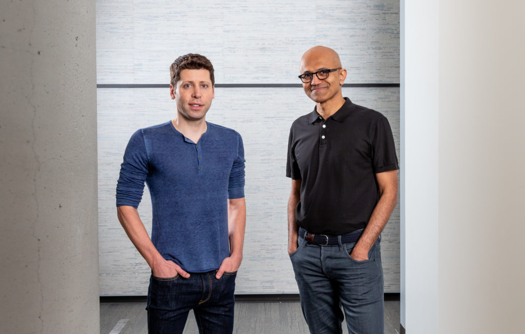 Microsoft CEO Satya Nadella and OpenAI CEO Sam Altman at the Microsoft campus