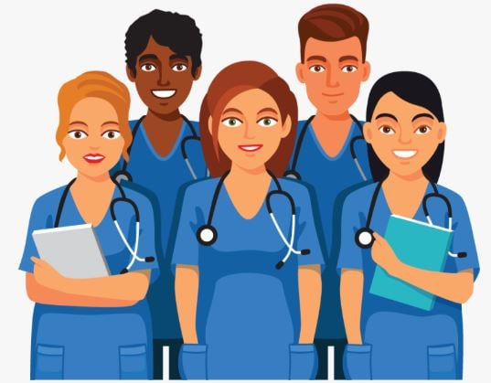 Cartoon of male and female nurses - image for article on nursing