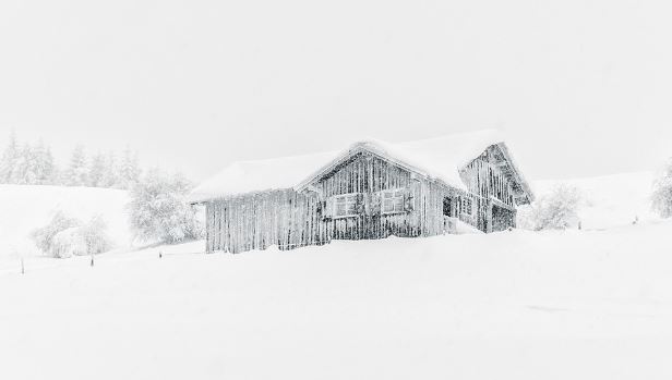 Effects of winter storm article - house covered in snow