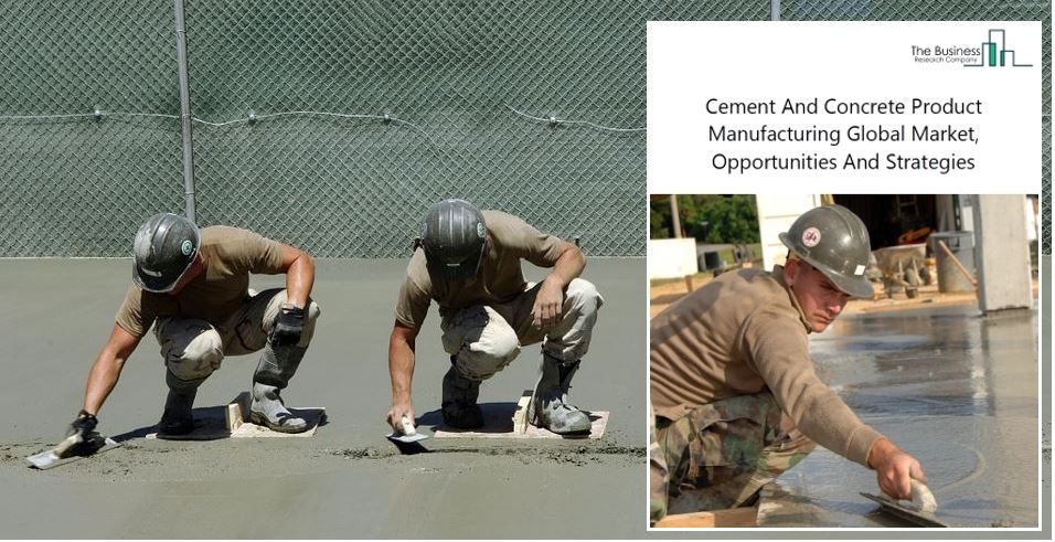 Cement and concrete article - thre workers flattening a cement surface