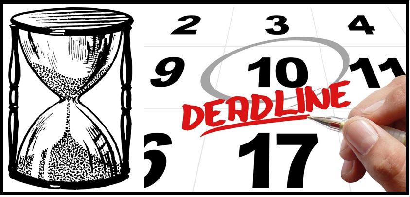Hourglass and calendar with date encircled to express deadline