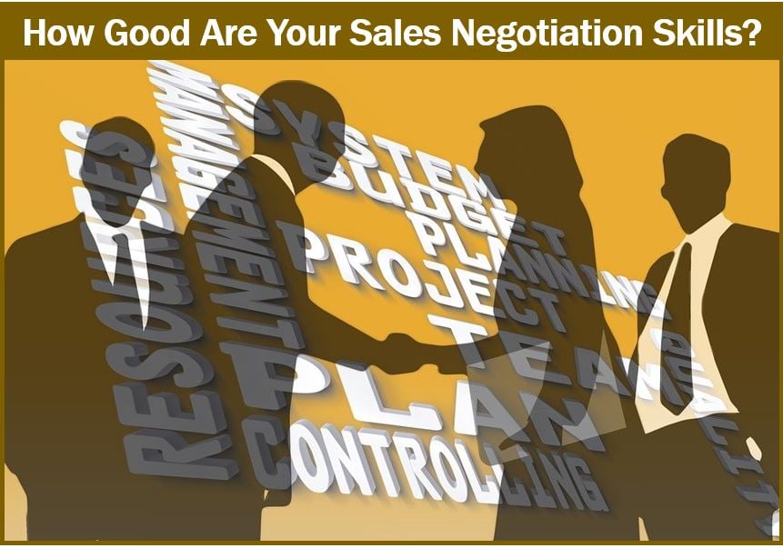 Image shows a man and woman shaking hands - sales negotiation skills article 333