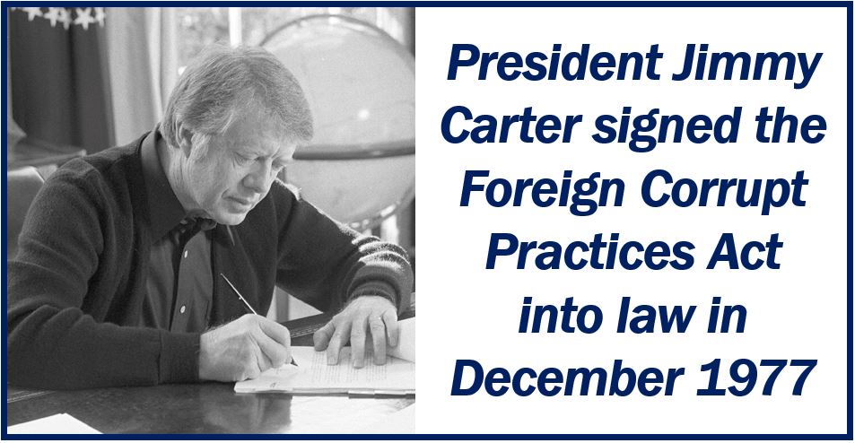 FCPA being signed by President Jimmy Carter in 1977