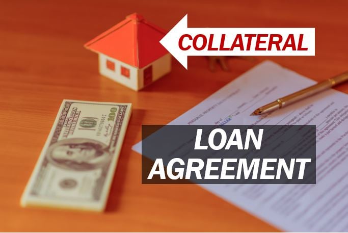 Collateral - image with a loan agreement and a house used as security