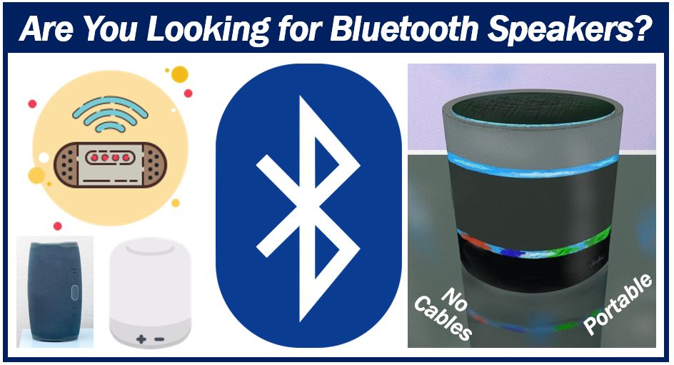 Introducing Bluetooth Speakers - lots of speakers and Bluetooth symbol