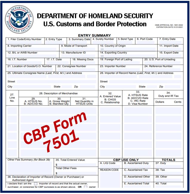 CBP form 7501 - 43333