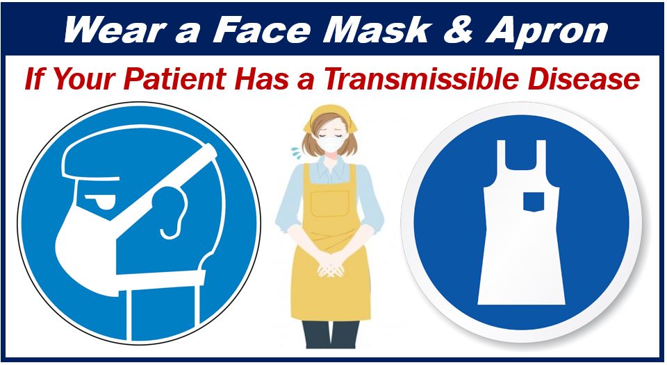 Face mask and apron if patient has a transmissible disease - 3983938938