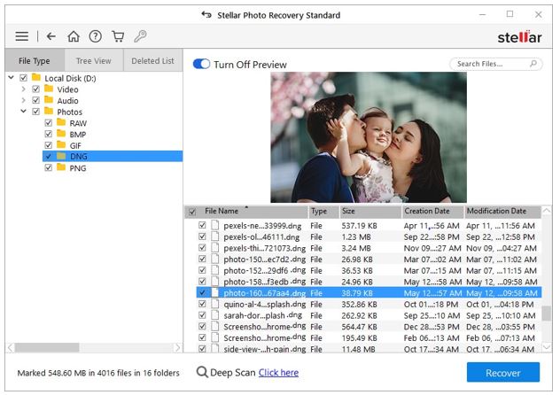 Preview found photos in Stellar Photo Recovery