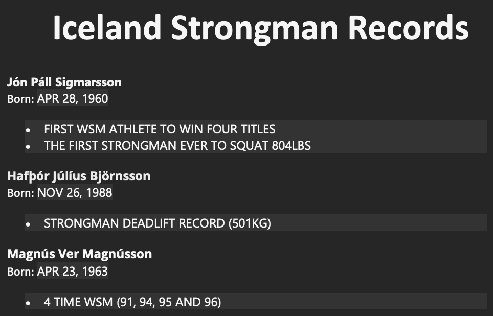 Iceland world strongman records