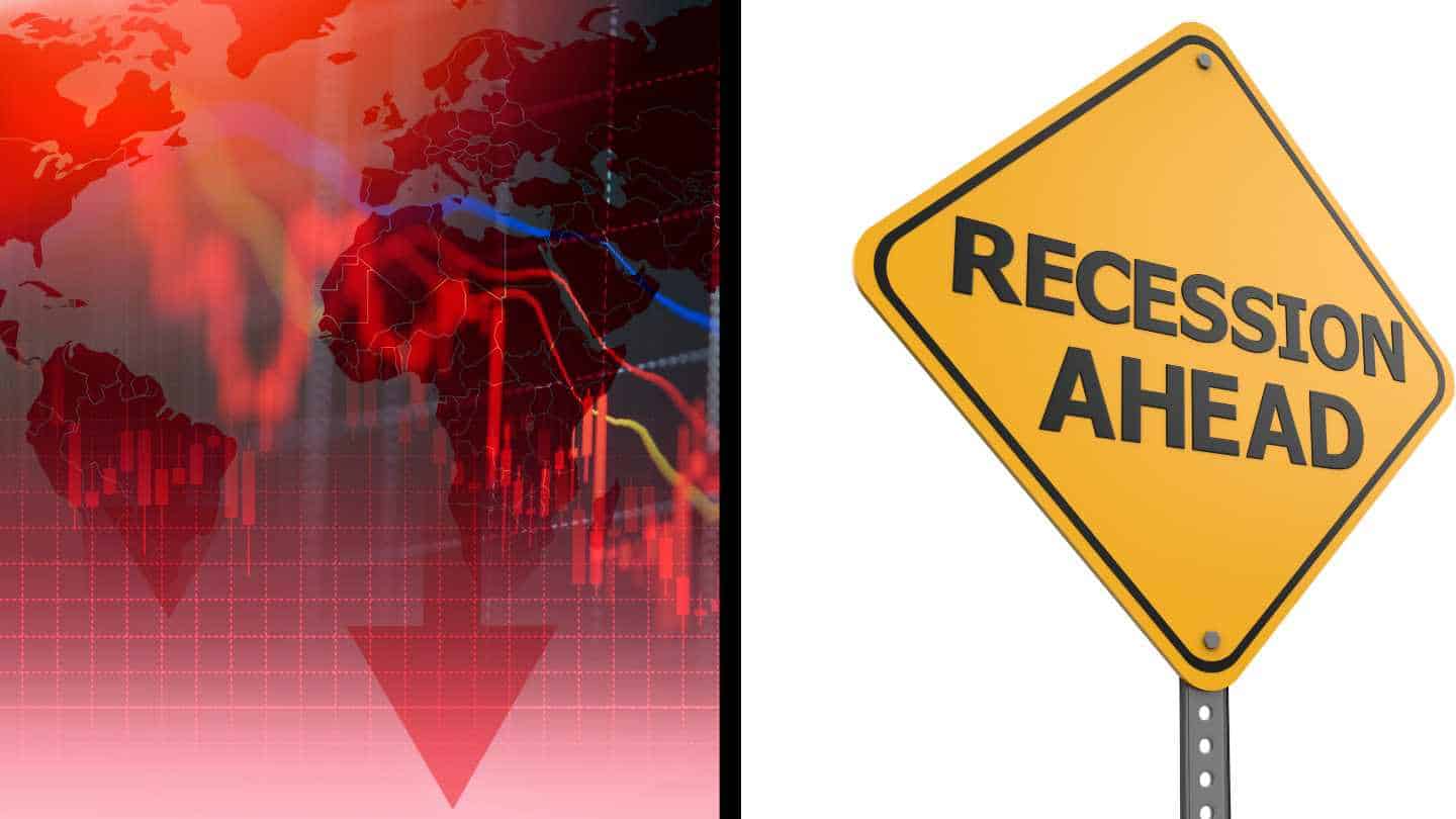 A yellow sign with an arrow pointing to the right and a world map.