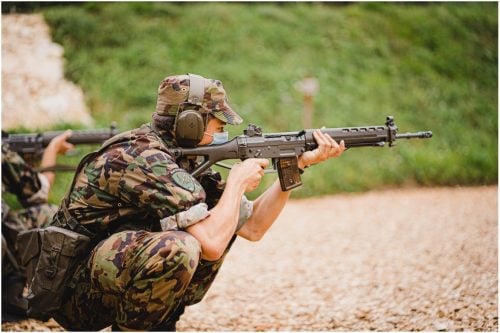 Soldier holding Rifle - article about Elbit System's Virtual Training Platform and the British Army