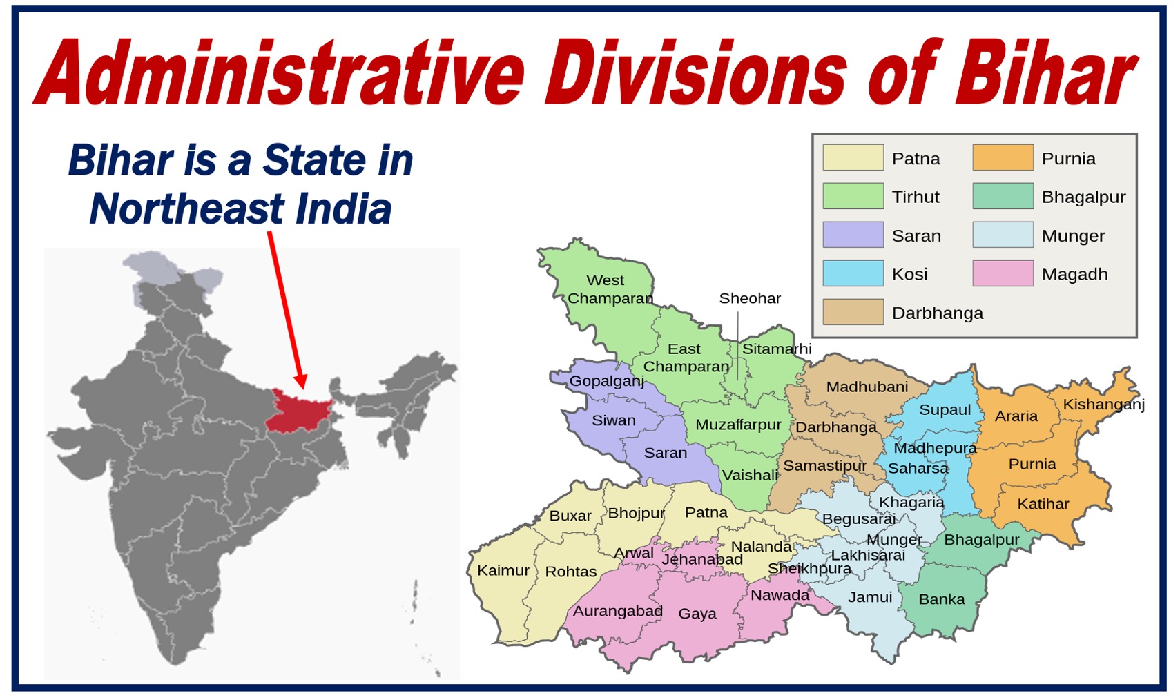 Map of Bihar in India