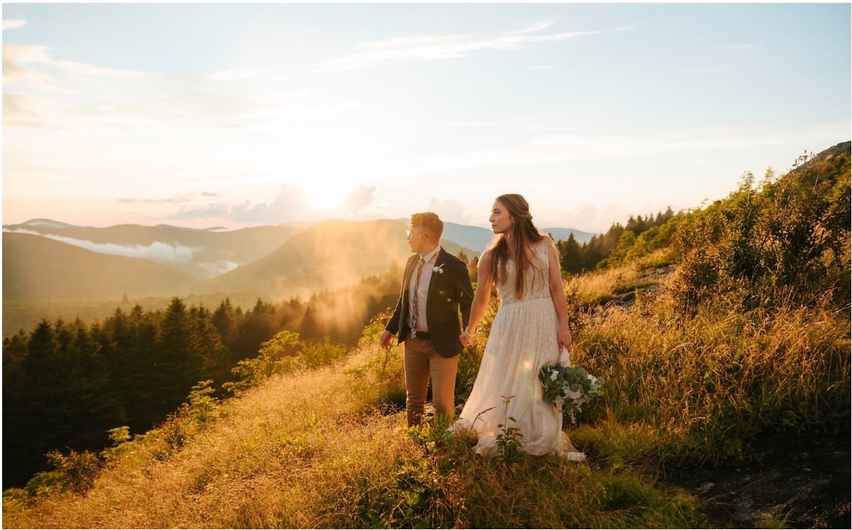 Groom and bride on a hill