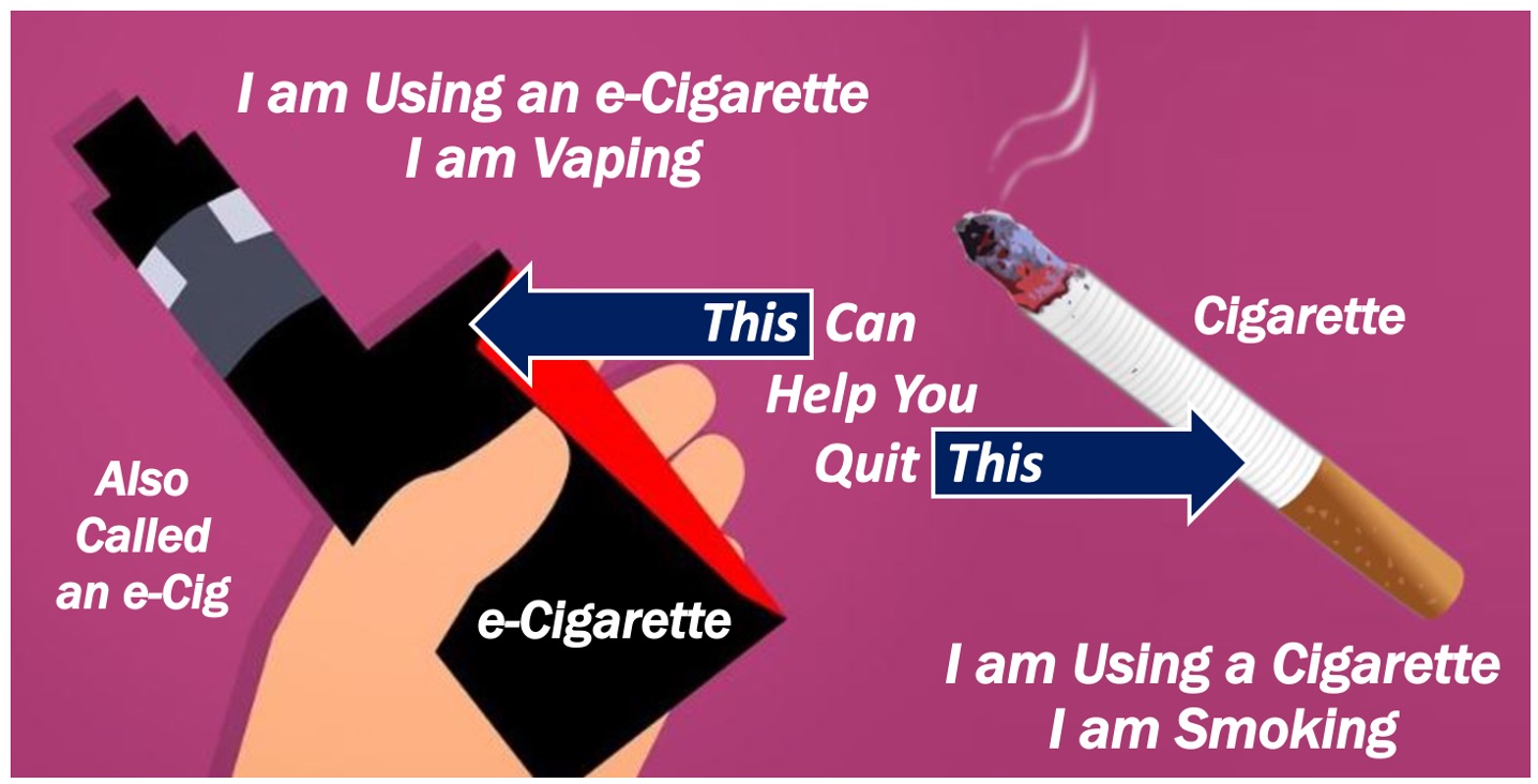 Image de cigarette électronique et de cigarette de tabac et quelques informations