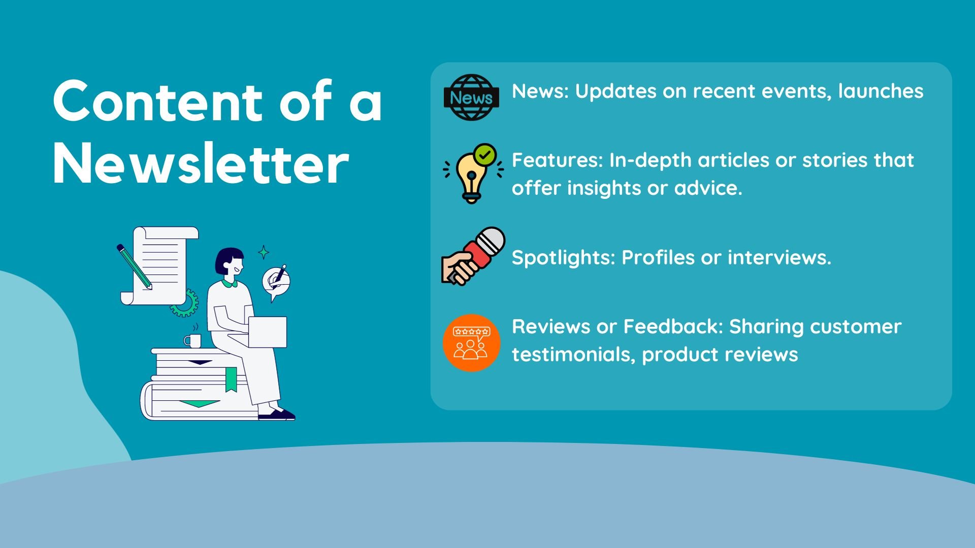 Image showing the types of content you can add to a newsletter