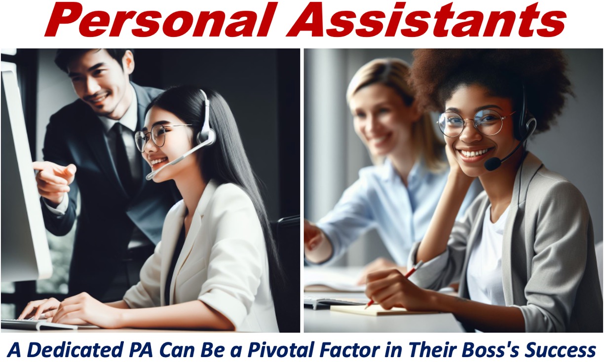 Two images of personal assistants with their bosses