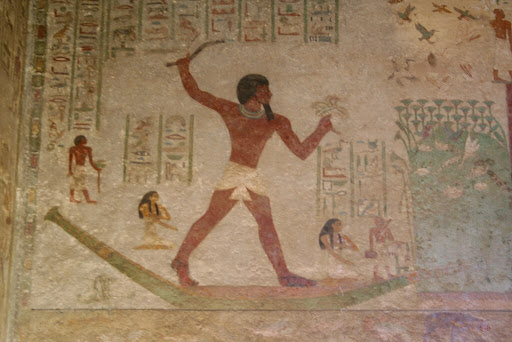 Khnumhotep II depicted while hunting birds in the marshes