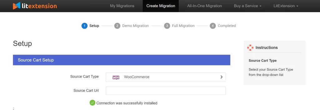 Choose Woocommerce as Source Cart