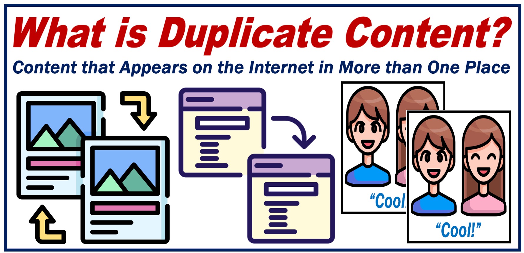 3 images depicting duplicate content on the Internet