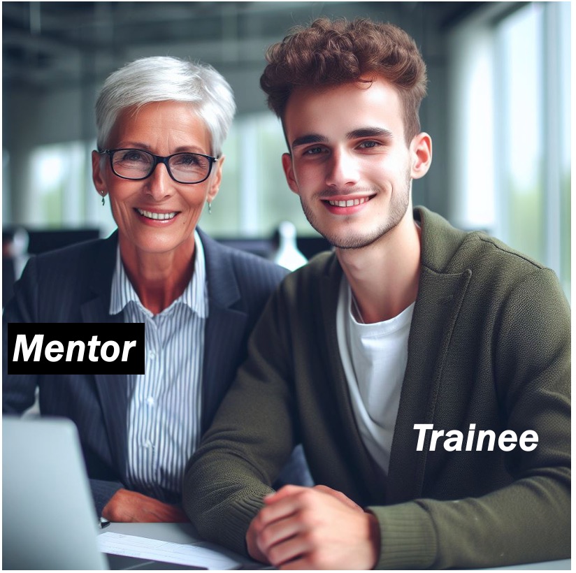 An image of a young man and an older women - a trainee and his mentor