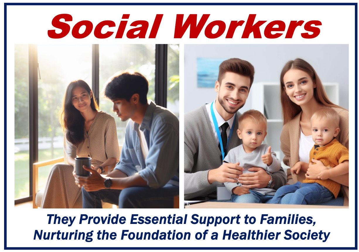 Two images of social workers with their clients