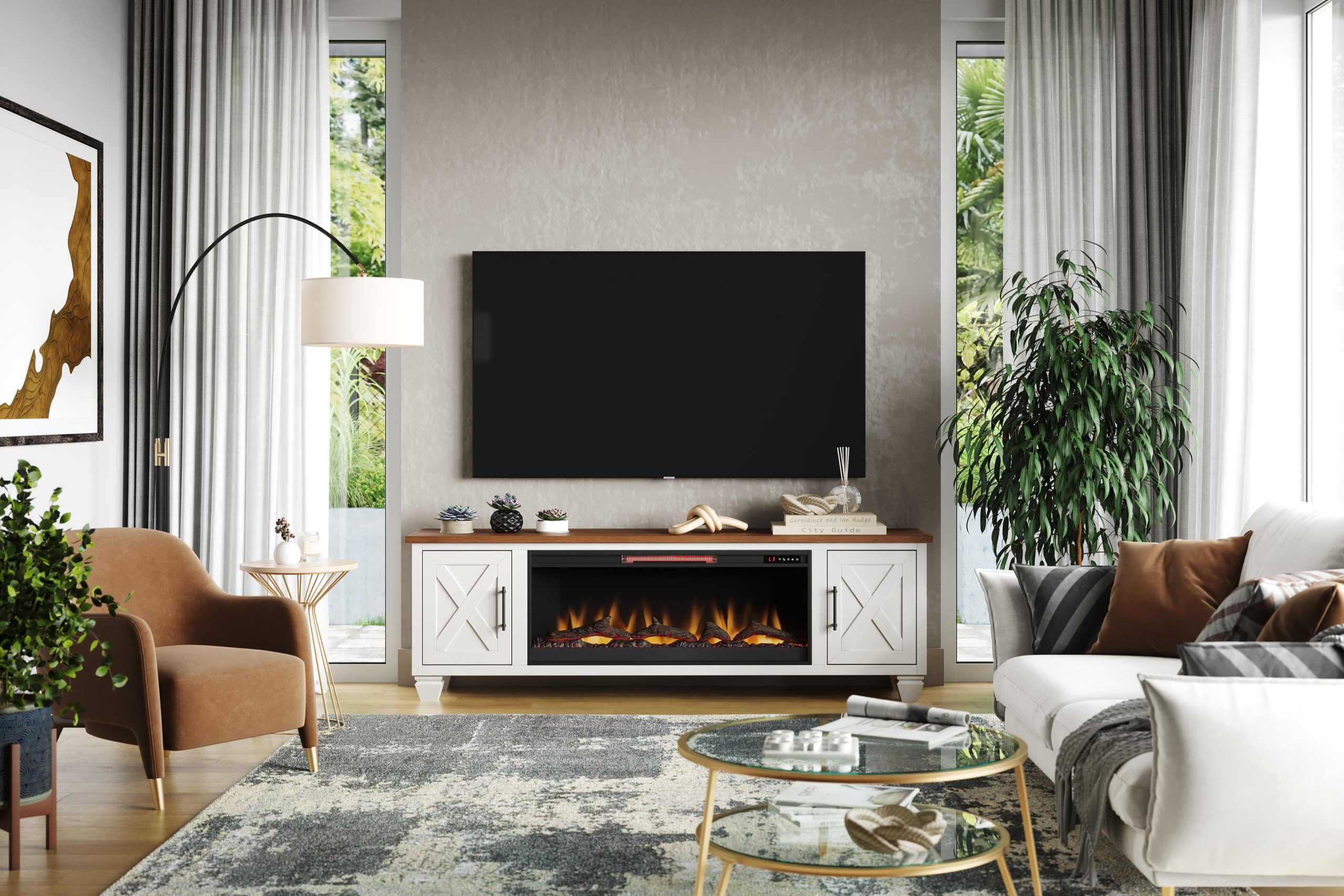 Living room entertainment center deals with fireplace