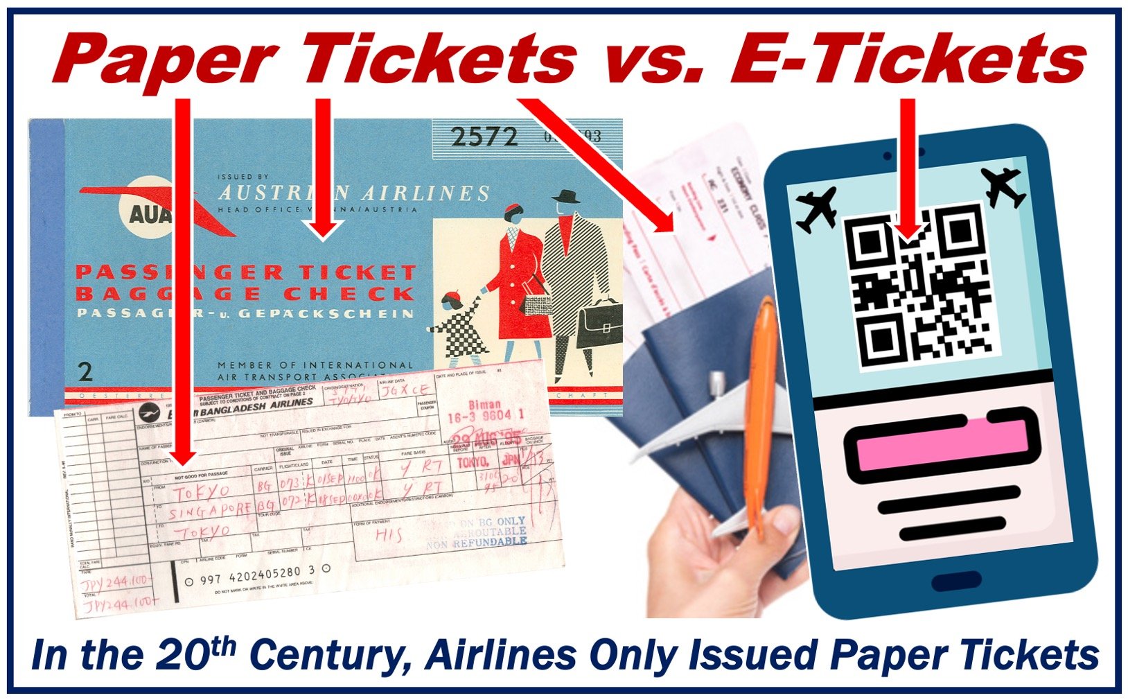 3 Airline paper tickets and one airline e-ticket