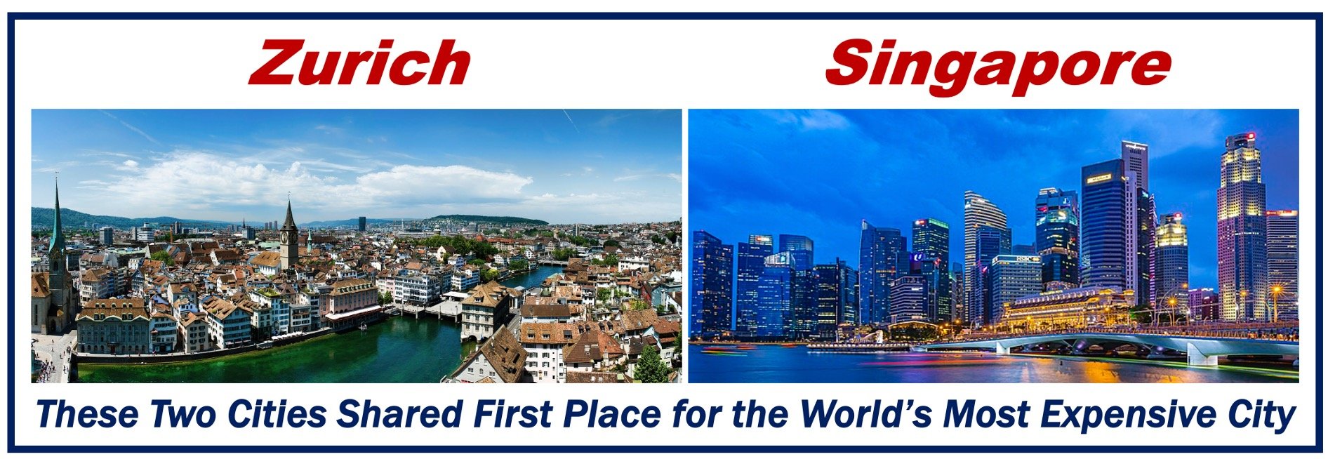 Photos of Singapore and Zurich - they shared first place as the world's most expensive city.