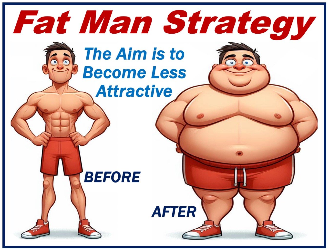 Slim and fit man next to same man who is fat - Fat man strategy.
