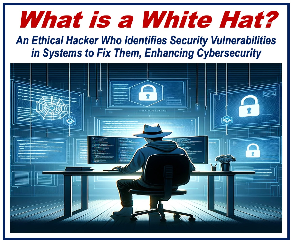 Image depicting a White Hat hacker working with a computer.