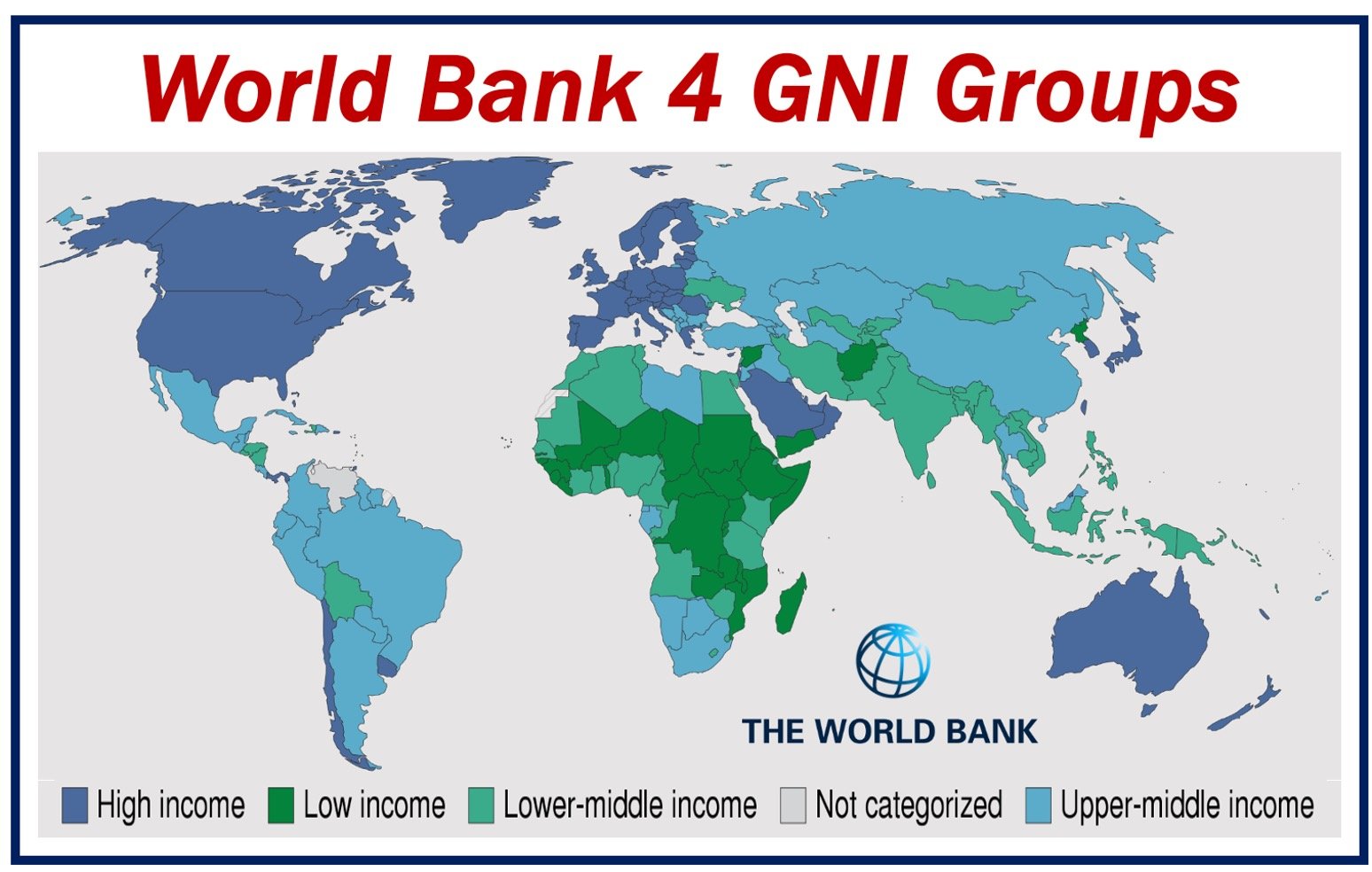 Map showing four GNI categories of countries