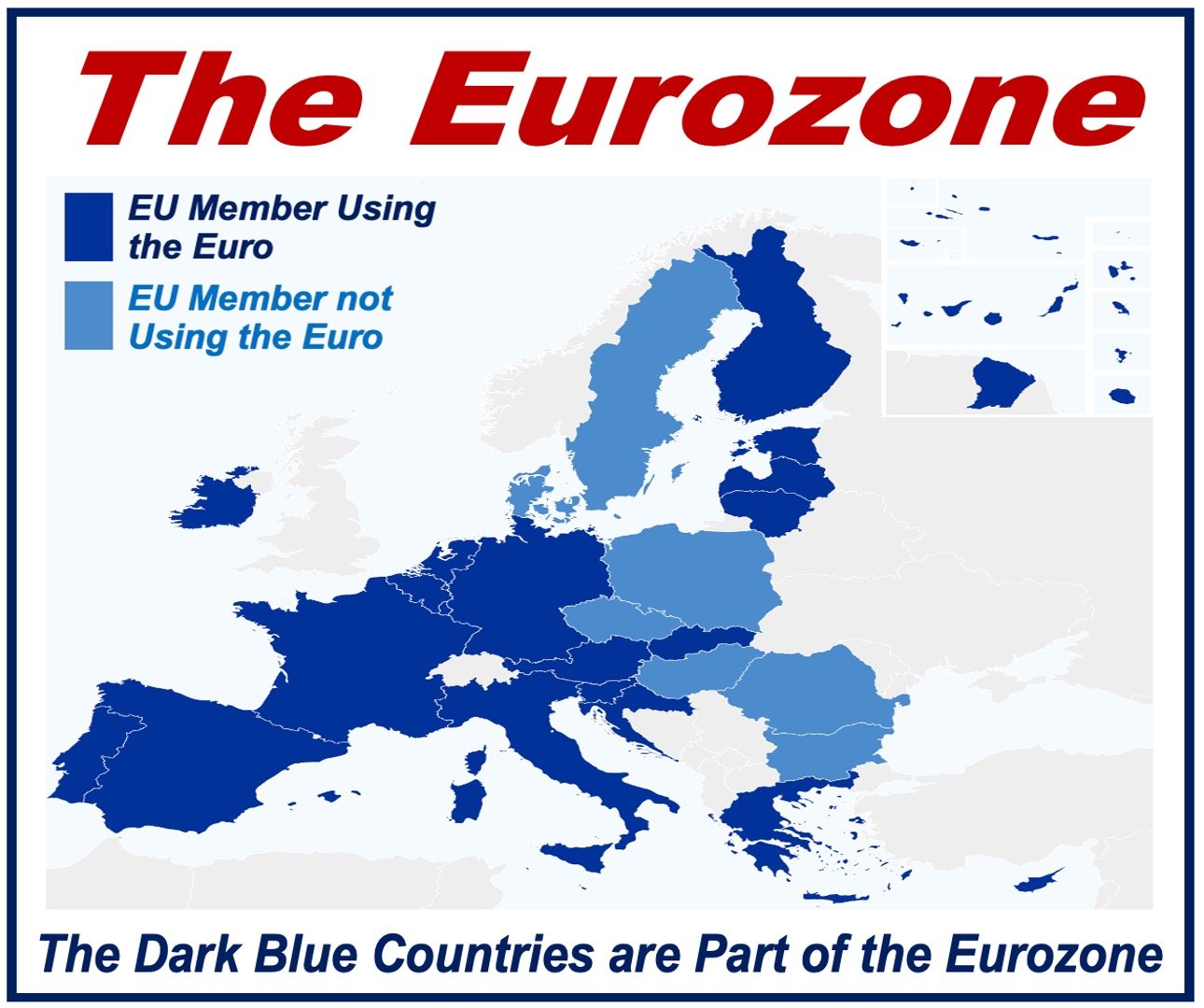 Map showing the Eurozone members in the EU.