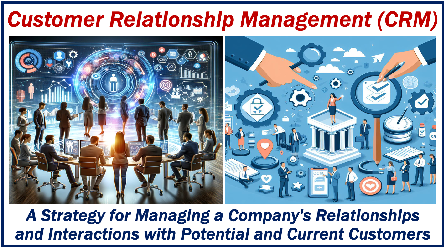 Marketing professionals in an image that depicts the concept of Customer Relationship Management or CRM