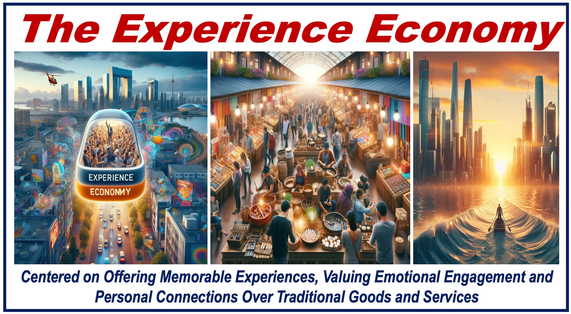 Three images reflecting the concept of the Experience Economy, plus its definition.