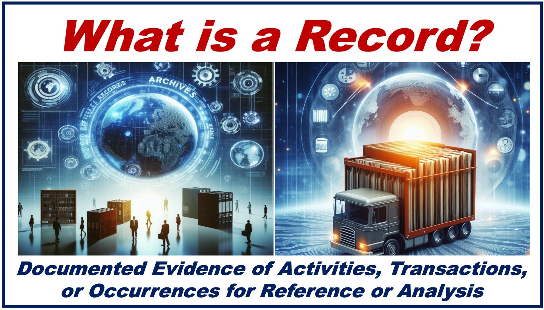 Two images depicting the concept of record plus a definition of what A RECORD is