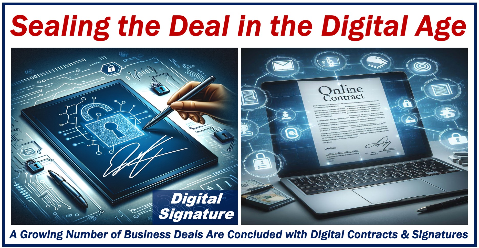 An image of a digital signature and online contract.