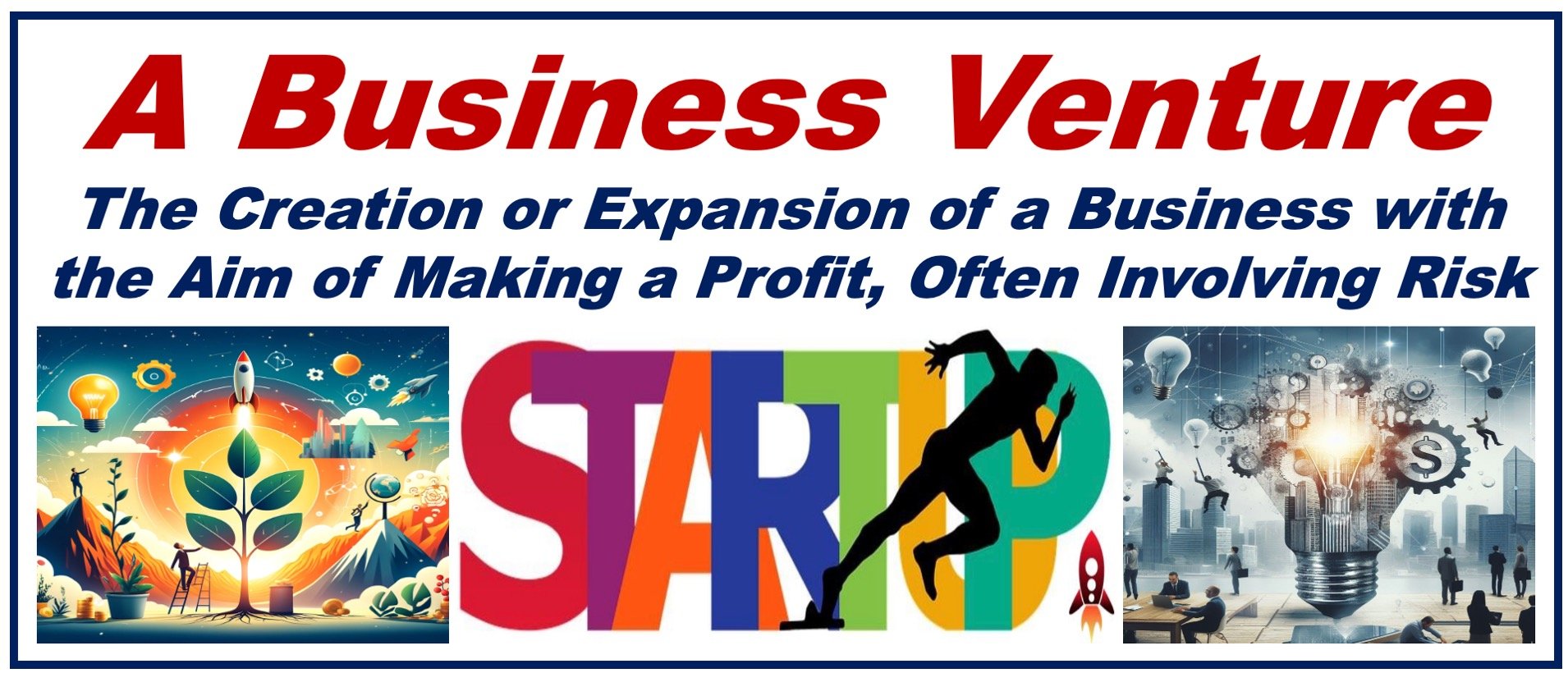 Three images depicting Business Ventures plus a definition of the term.