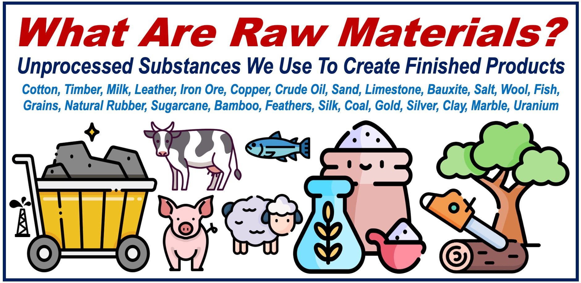Many examples of RAW MATERIALS and written definition of the term.