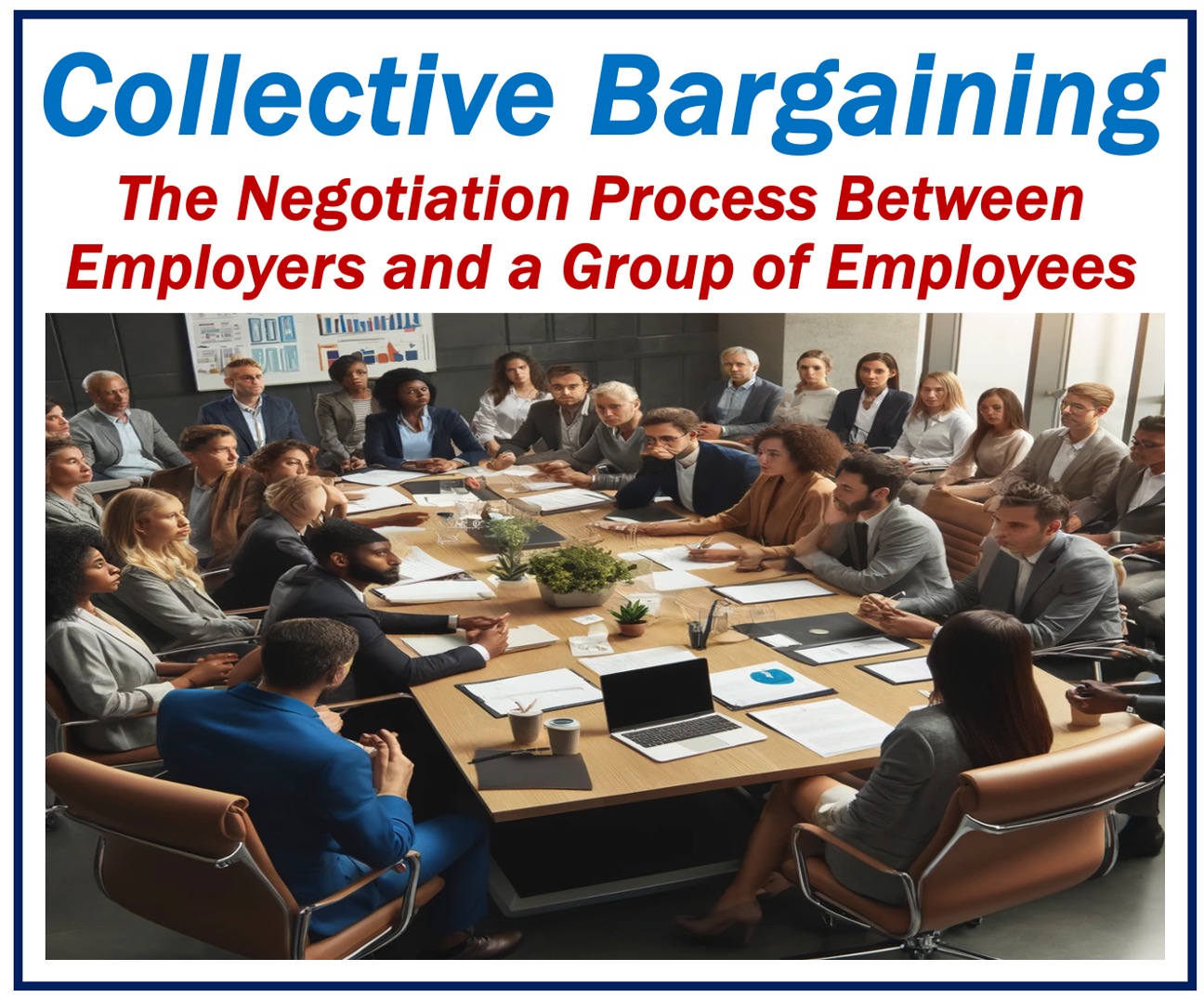 Trade Union representatives and employers negotiating - an example of Collective Bargaining