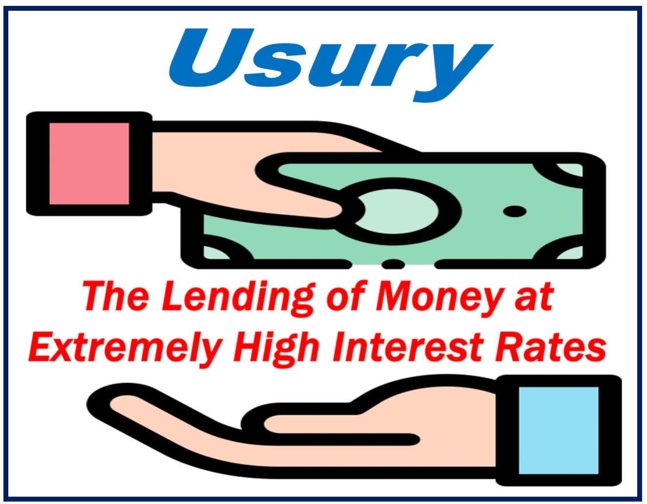 One hand giving money to another hand, plus a definition of usury