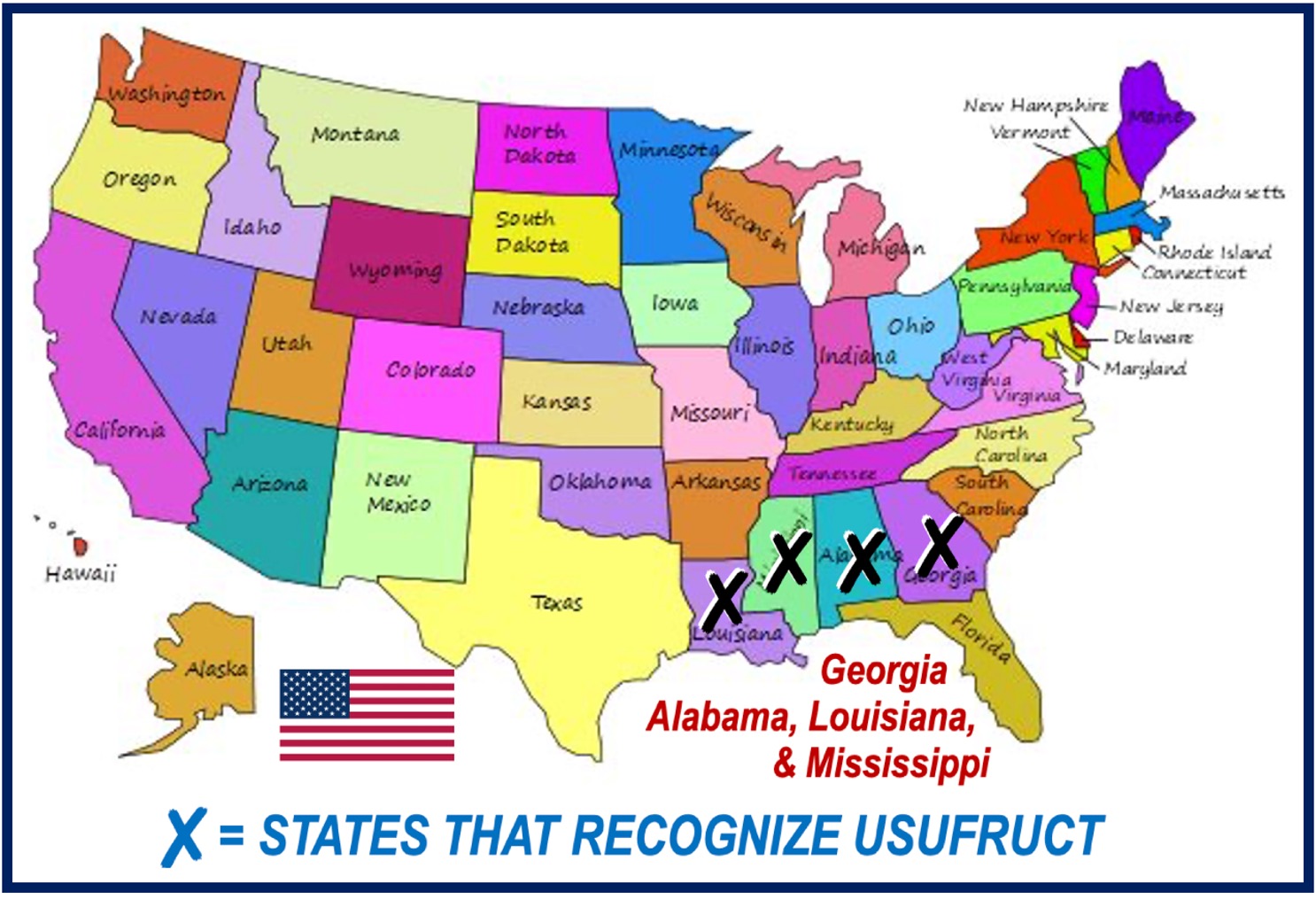 Usufruct in the US shown with a map