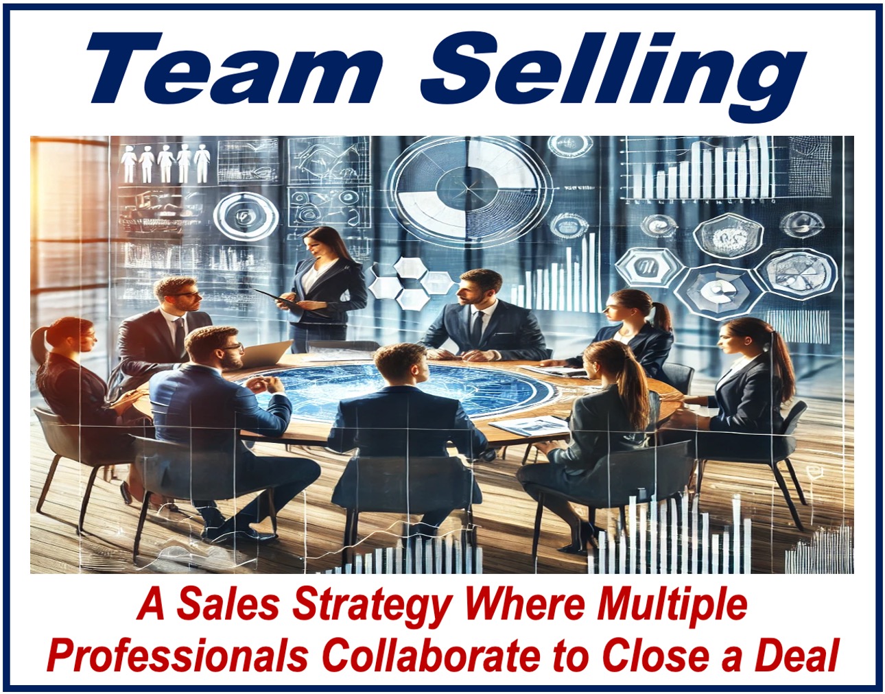 A group of executives at a conference table discussing sales - a written definition of Team Selling