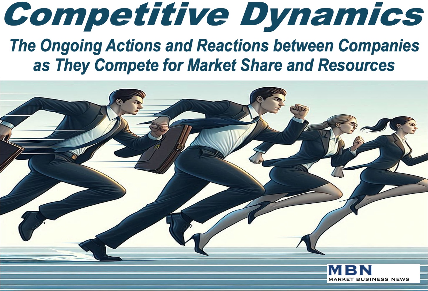 4 executives sprinting and a definition of COMPETITIVE DYNAMICS.