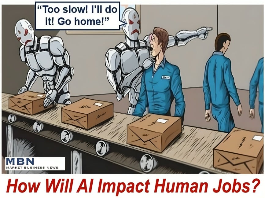 A robot telling a worker to go home - AI and human jobs