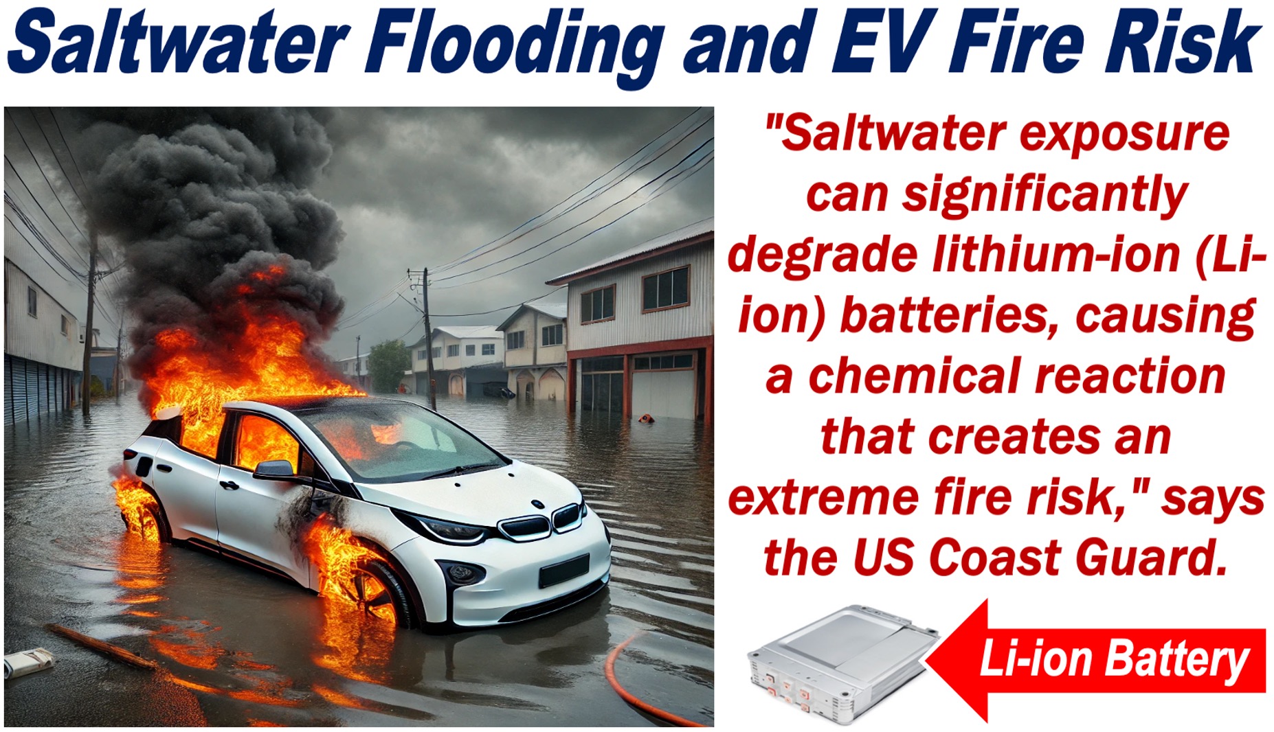 Image of an EV fire in a flood.