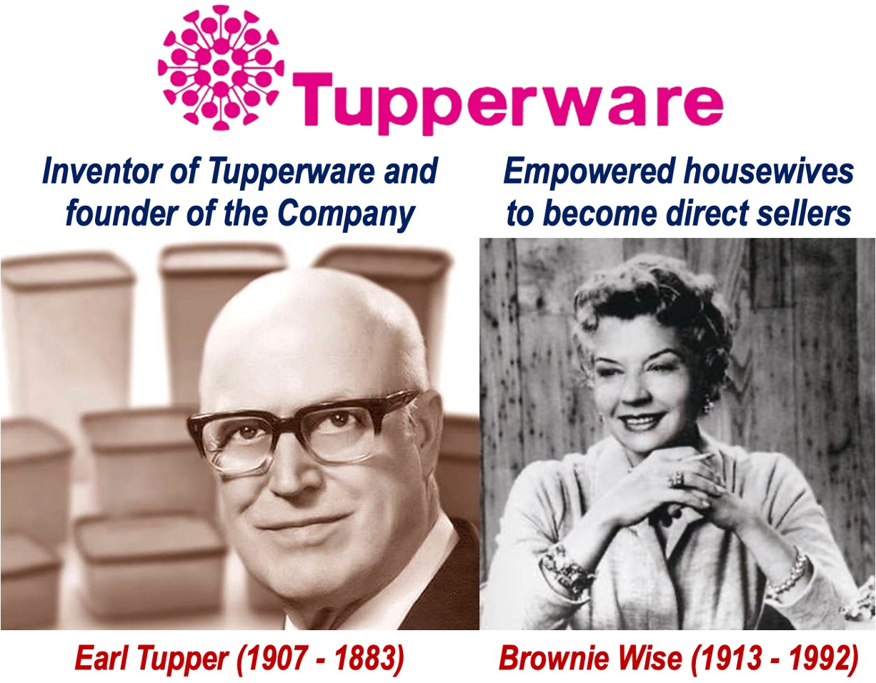 Images of Tupperware founder Earl Tupper and marketing expert Brownie Wise.