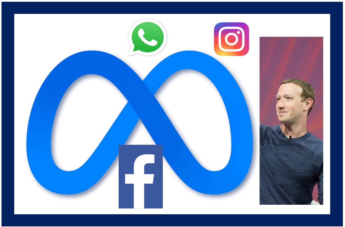 Mark Zuckerberg and logos of his companies.