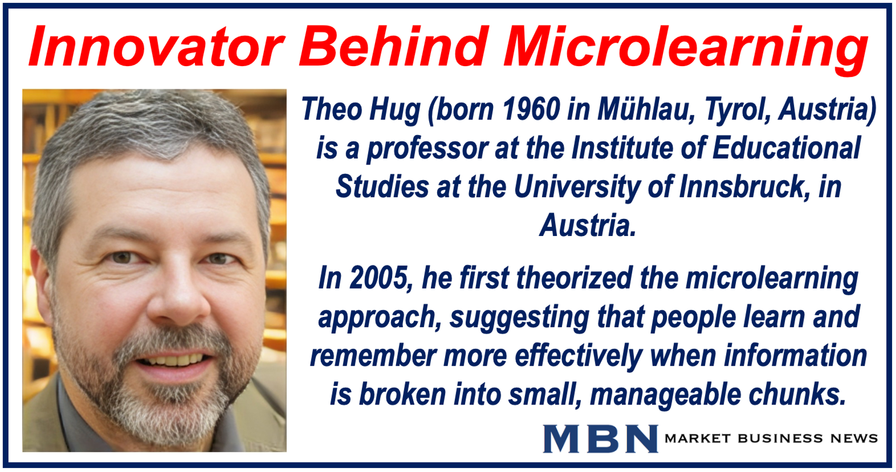 Brief bio of Theo Hug, the innovator behind Microlearning.