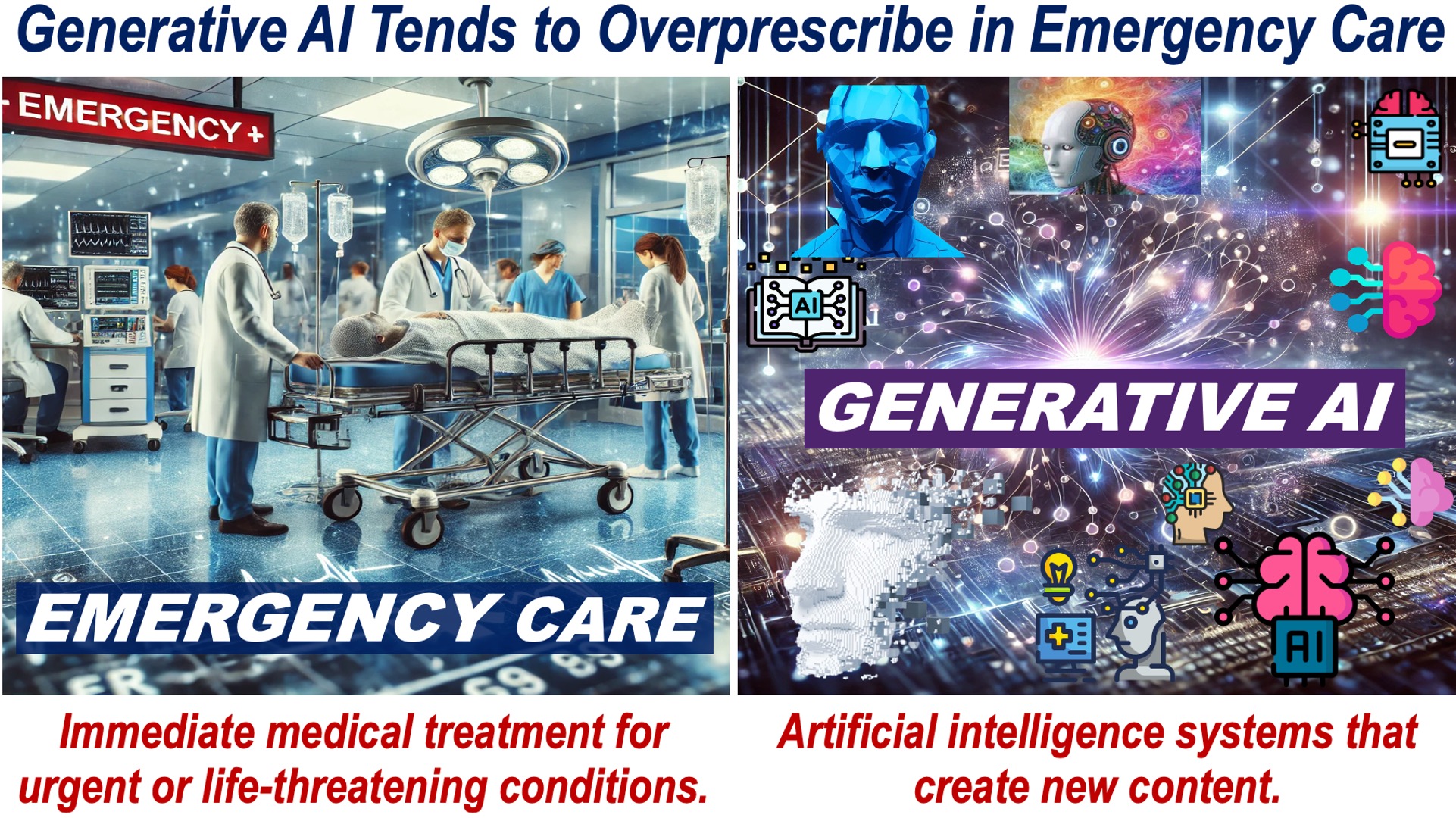 Image of emergency care and another of generative AI.