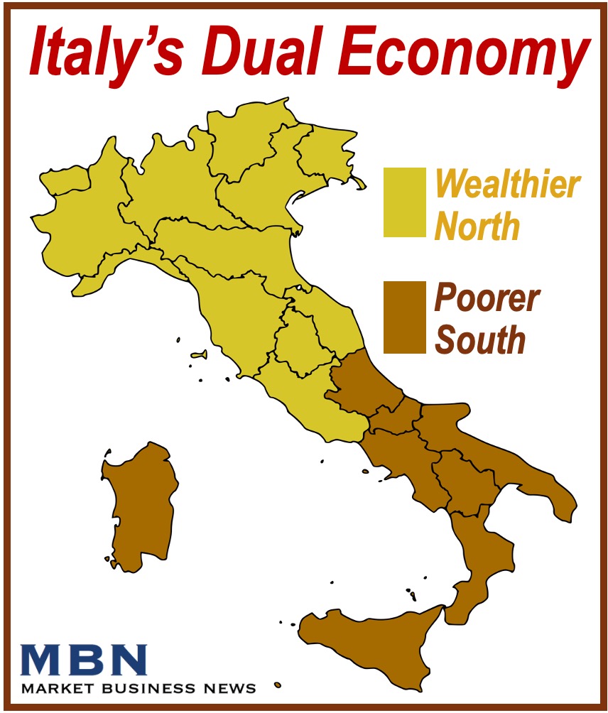 Italy's dual economy - map illustrating the north-south divide.